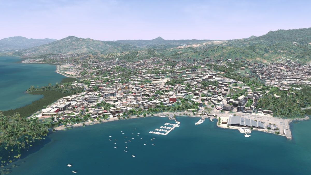 Extrait du jumeau numérique 3D de Mayotte sur la commune de Mamoudzou